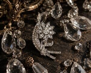 Clear Rhinestone Floral Spray Brooch Silver Tone Vintage Style Statement Pin